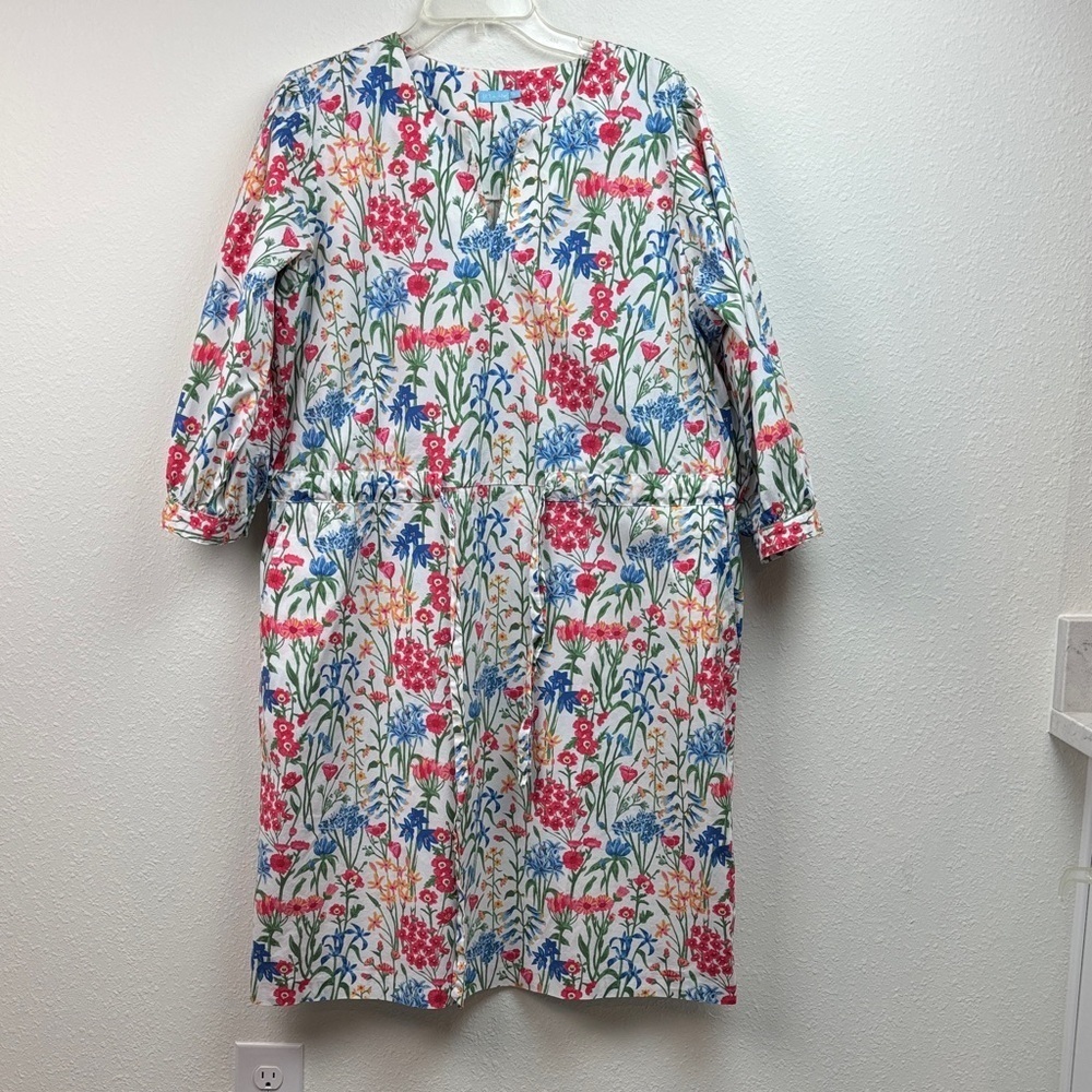 J. McLaughlin spring floral cotton pull on dress, drawstring waist long sleeves - Picture 7 of 12